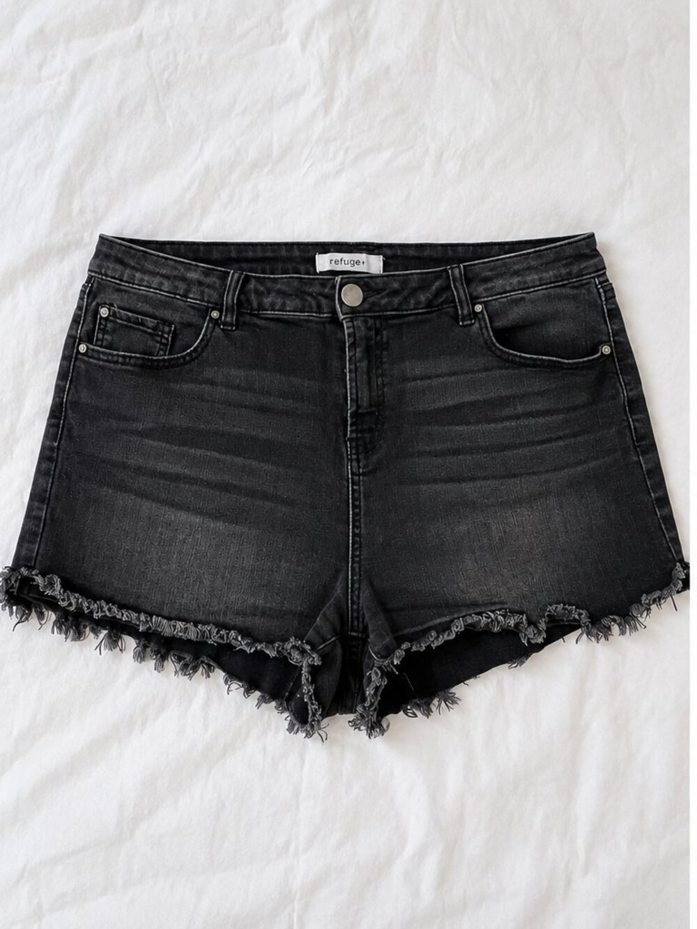 Refuge Black High-Rise Distressed Denim Shorts | Size 16